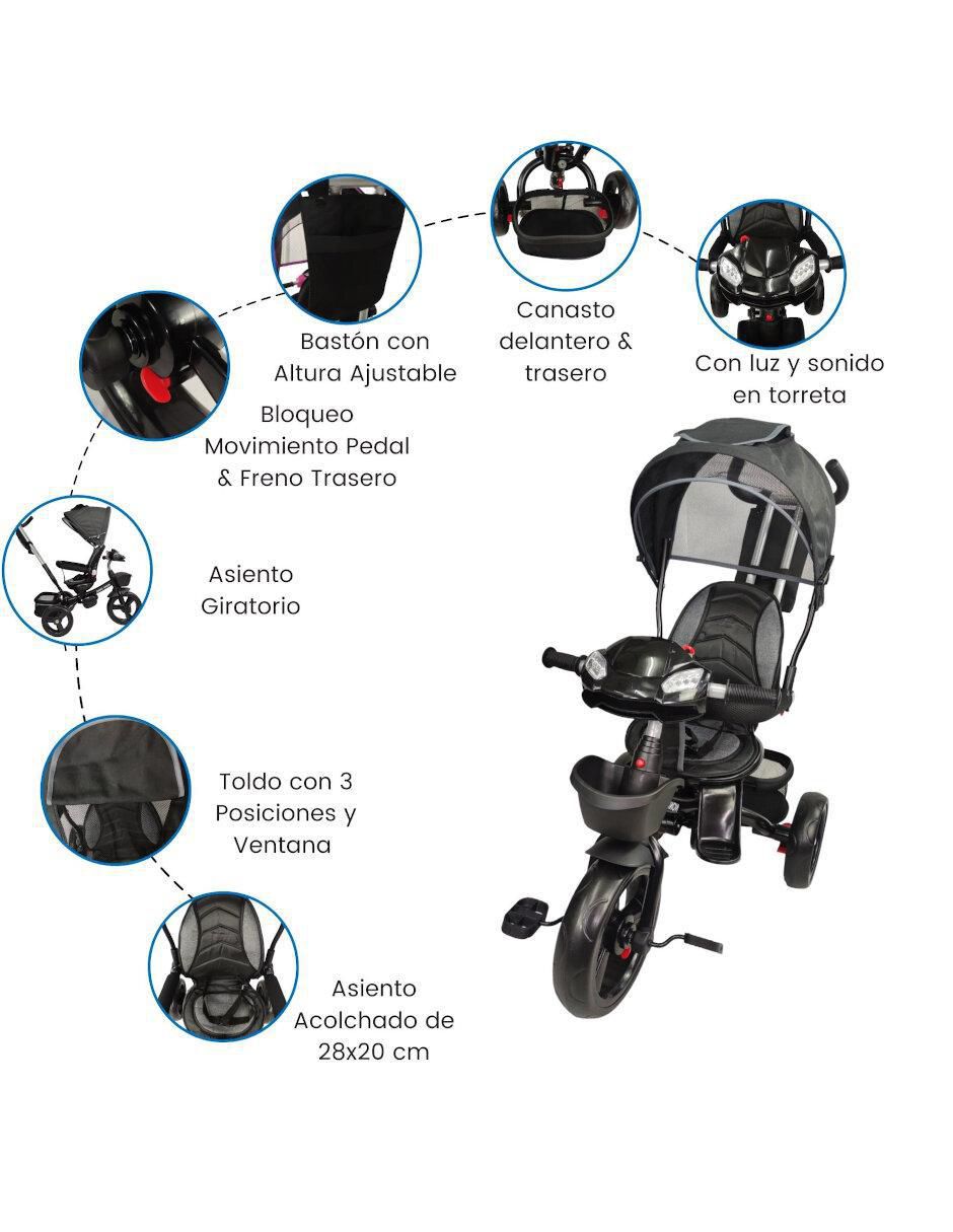 Triciclo rodada 10 asiento 360 con luz y sonido unisex 5