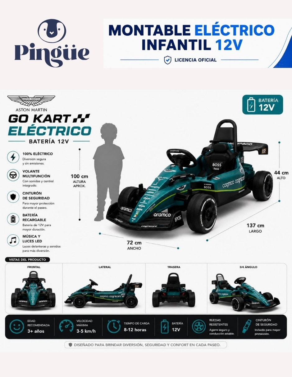 Automóvil montable con control remoto Kart Formula 1 AMR23 recargable infantil 11