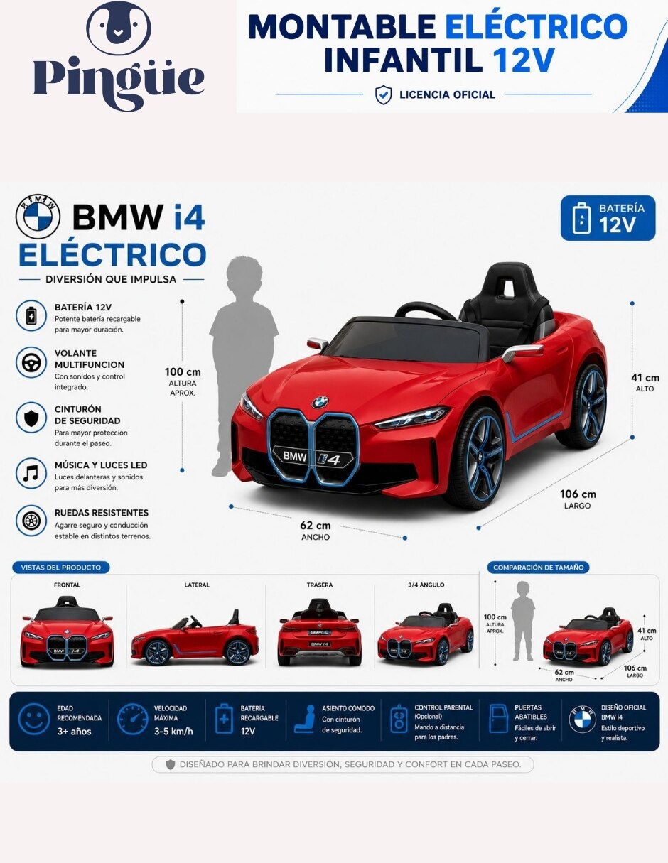 Automóvil montable con control remoto BMW recargable infantil 10