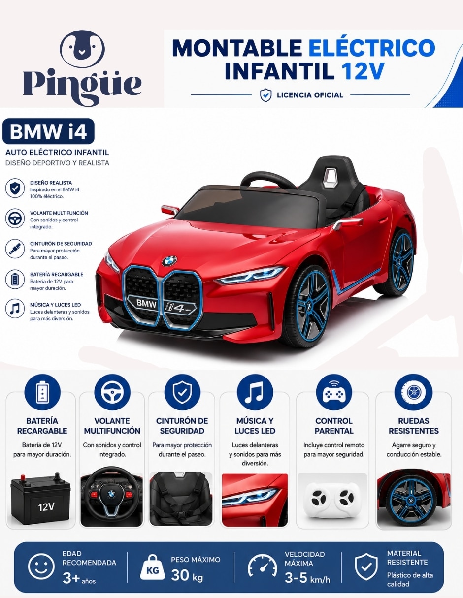 Automóvil montable con control remoto BMW recargable infantil 8