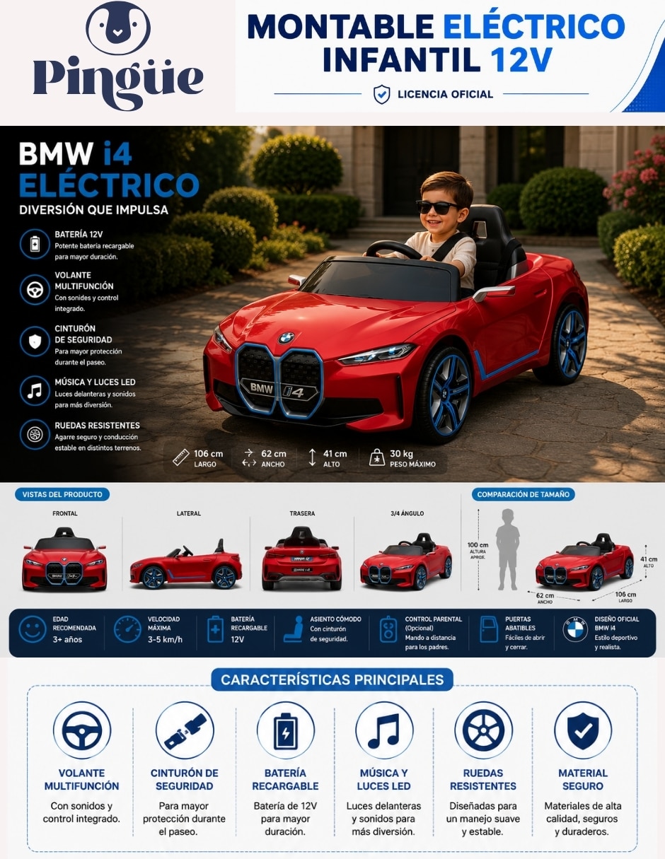 Automóvil montable con control remoto BMW recargable infantil 7