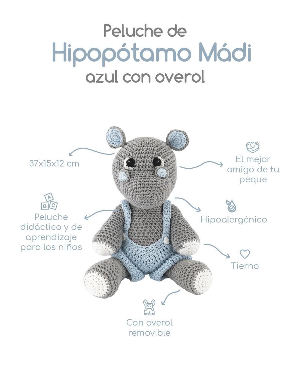 Peluche de hipopótamo hecho a mano de 37 cm