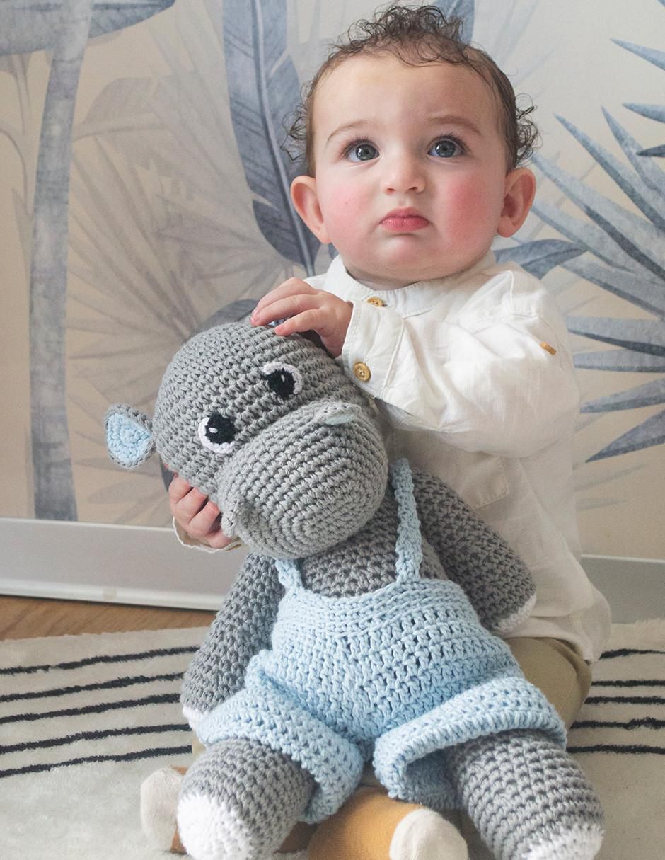Peluche de hipopótamo hecho a mano de 37 cm