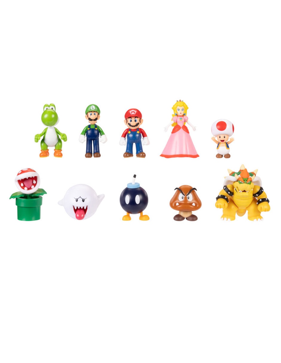 Set figuras acción articulada Super Mario Mario, Luigi, Peach, Yoshi, Toad, Boo, Goomba, Bowser, Bob-omb, Piraña