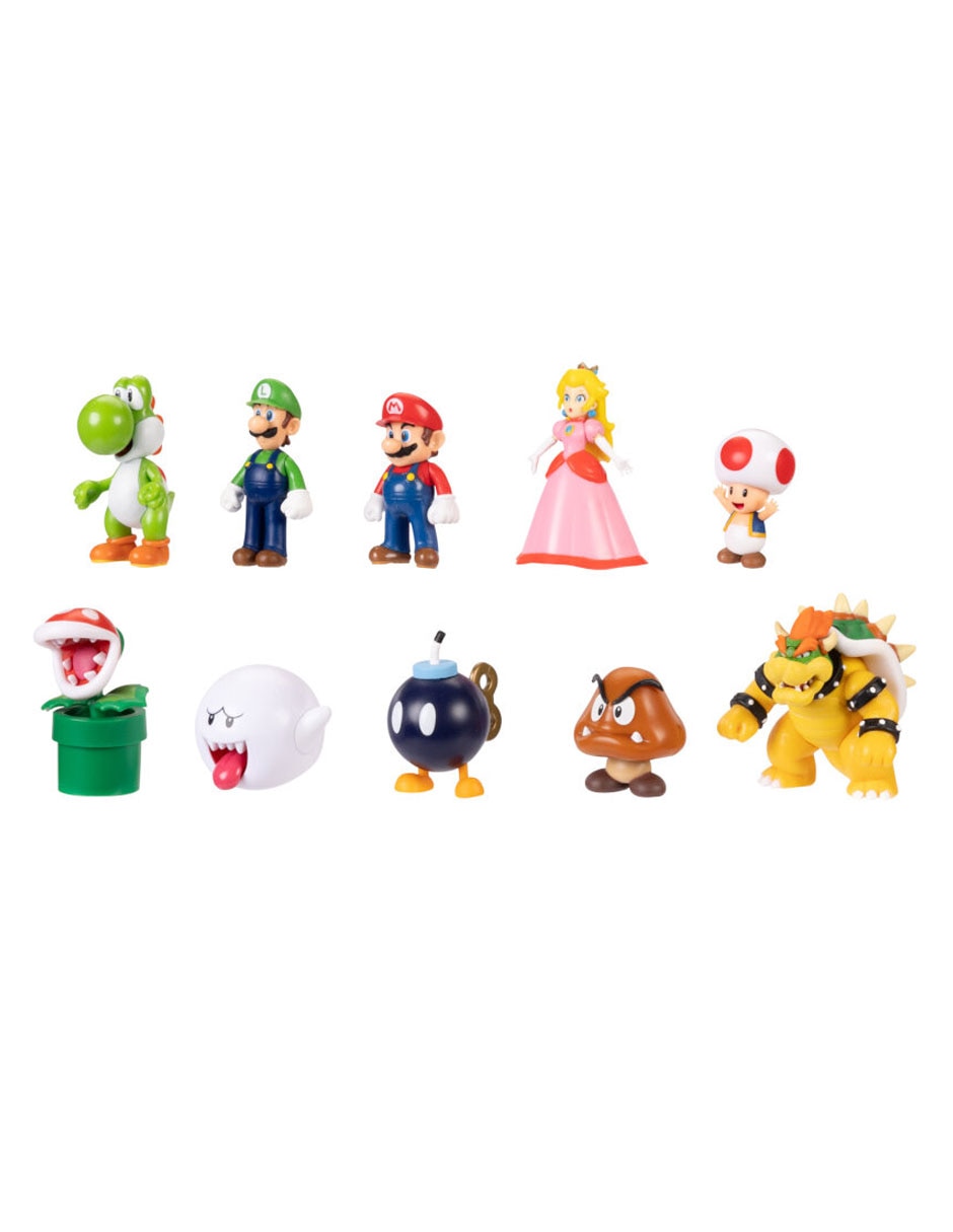 Set figuras acción articulada Super Mario Mario, Luigi, Peach, Yoshi, Toad, Boo, Goomba, Bowser, Bob-omb, Piraña 5