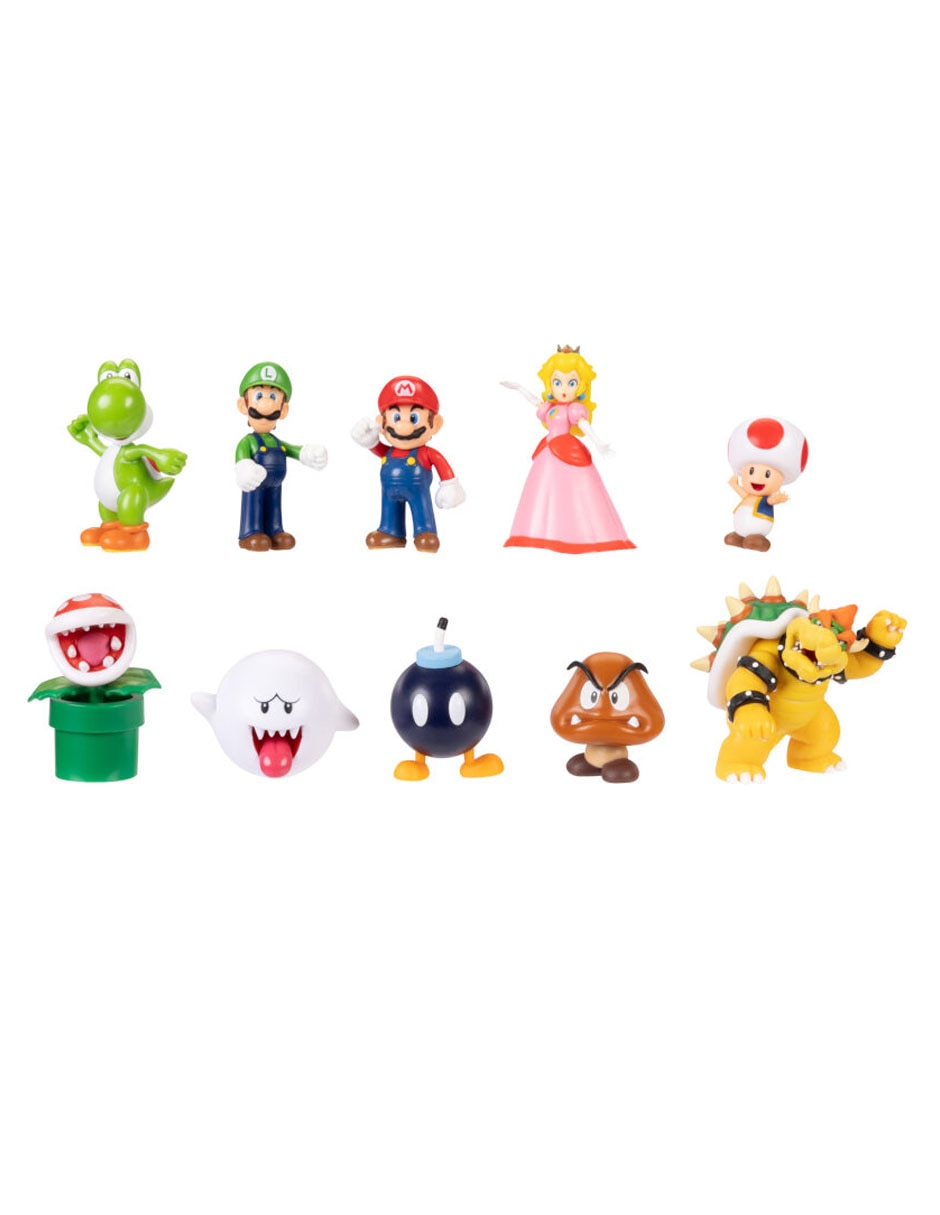 Set figuras acción articulada Super Mario Mario, Luigi, Peach, Yoshi, Toad, Boo, Goomba, Bowser, Bob-omb, Piraña 7