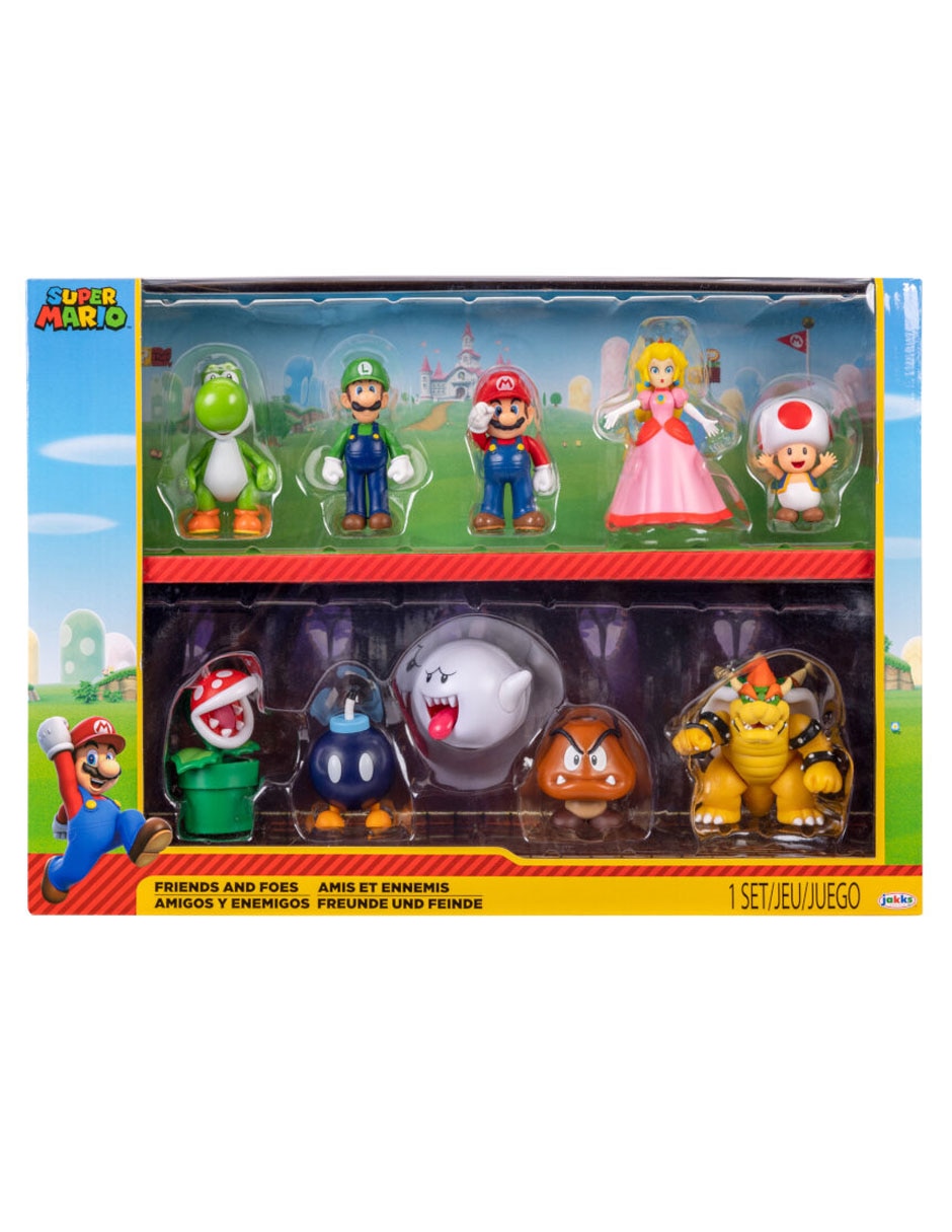Set figuras acción articulada Super Mario Mario, Luigi, Peach, Yoshi, Toad, Boo, Goomba, Bowser, Bob-omb, Piraña 8