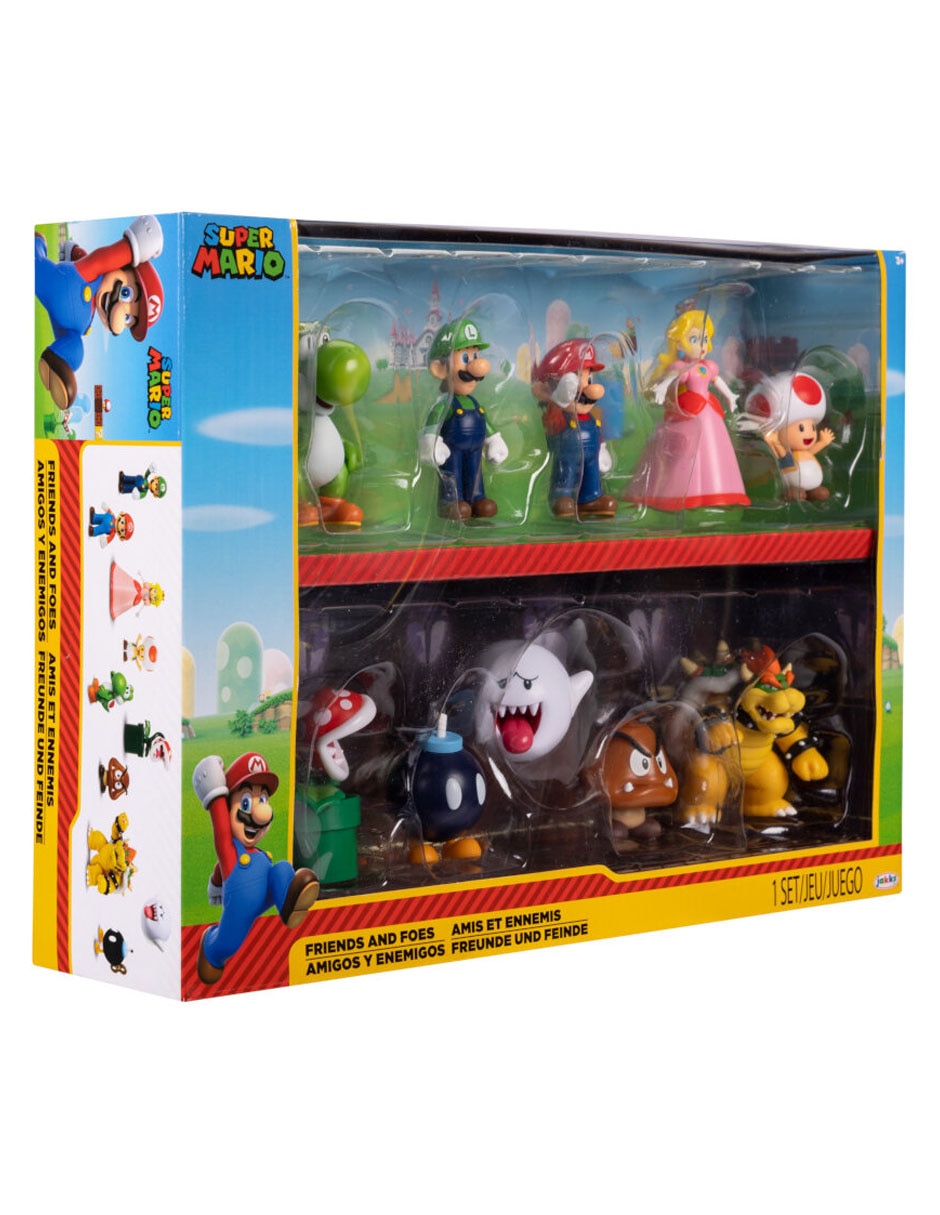 Set figuras acción articulada Super Mario Mario, Luigi, Peach, Yoshi, Toad, Boo, Goomba, Bowser, Bob-omb, Piraña 9