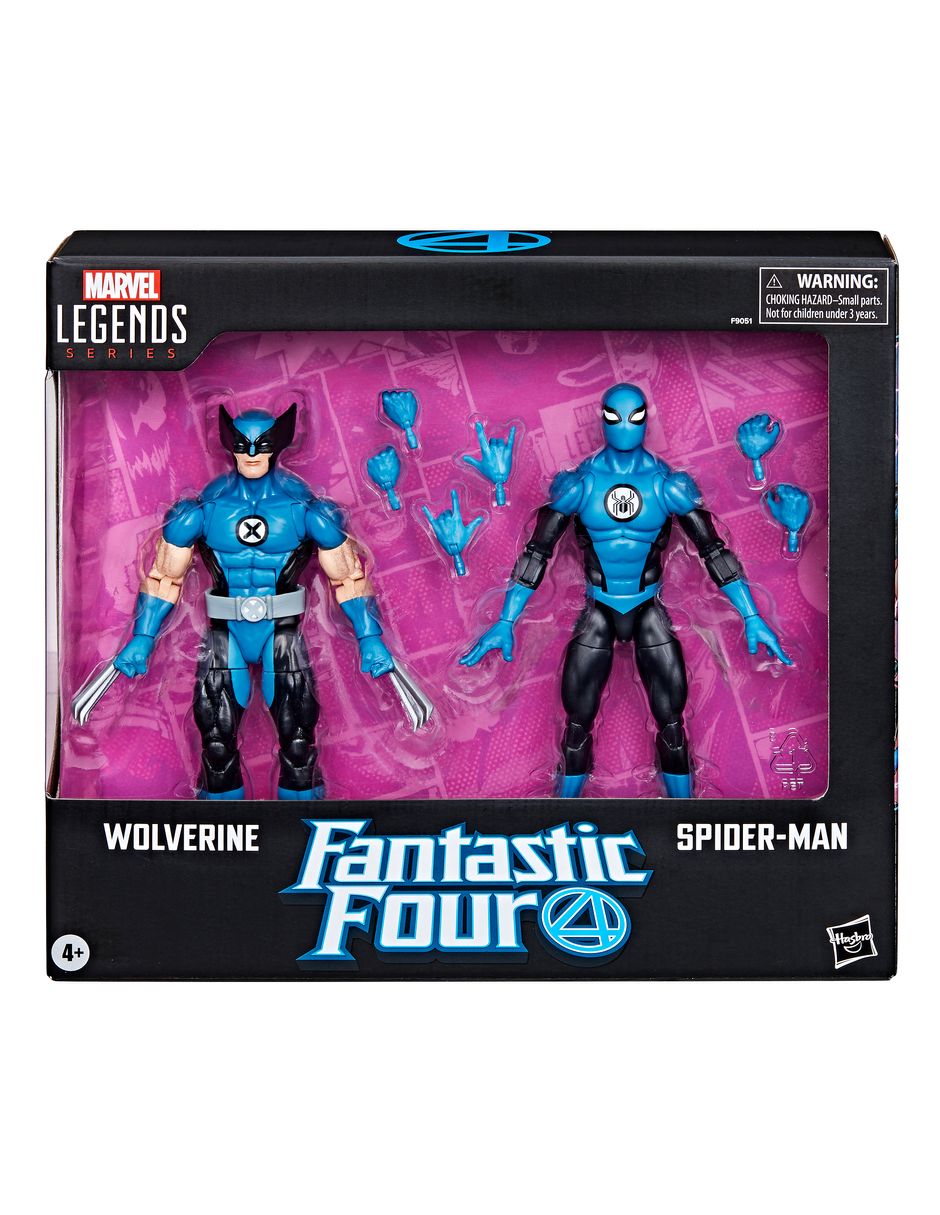 Set figuras acción articuladas Fantastic 4 Wolverine y Spider-Man Collectors Marvel