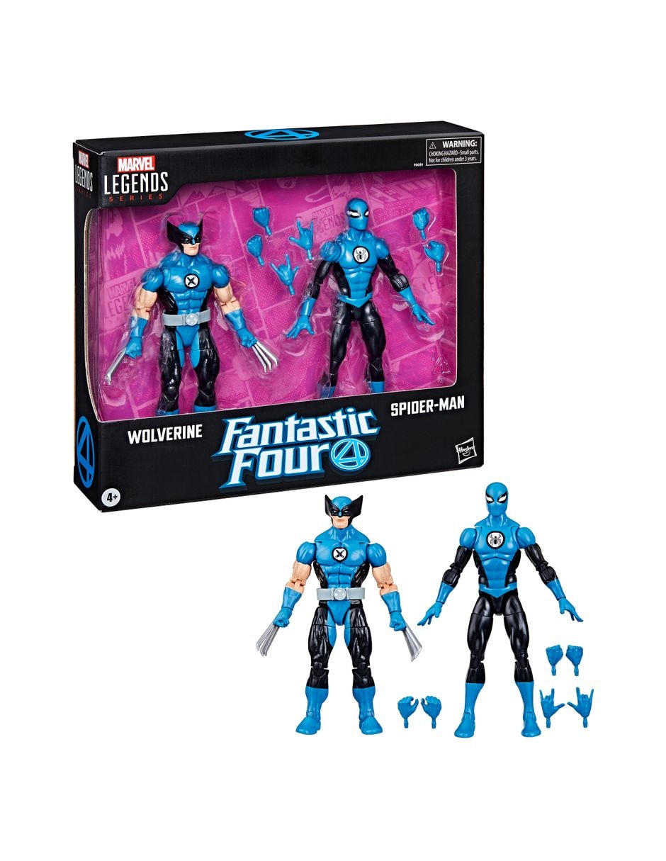 Set figuras acción articuladas Fantastic 4 Wolverine y Spider-Man Collectors Marvel