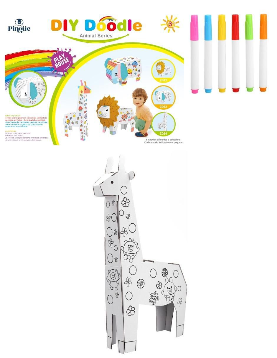 Figura armable de cartón para pintar jirafa Diy doodle