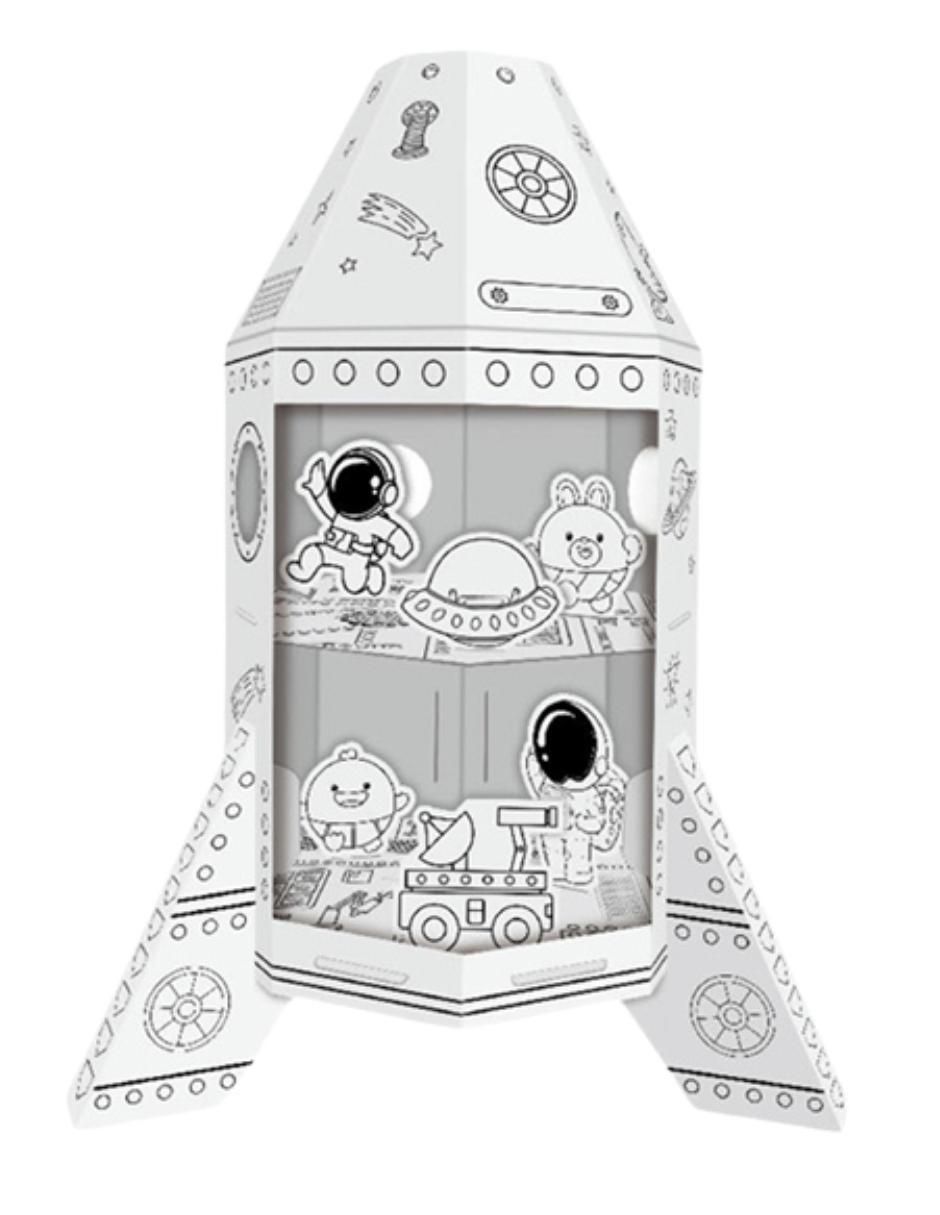 Figura armable de cartón para pintar nave espacial Diy doodle 9