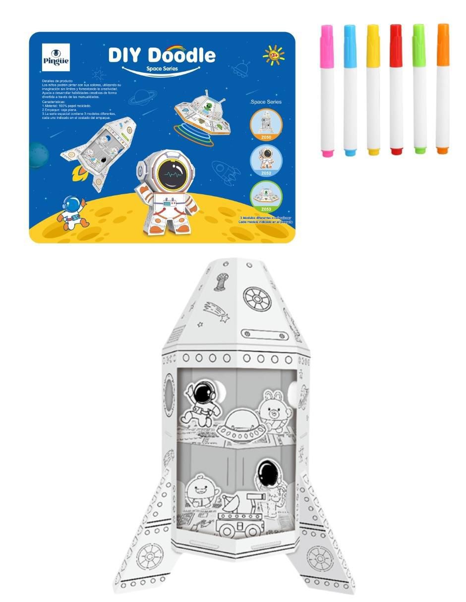 Figura armable de cartón para pintar nave espacial Diy doodle 6