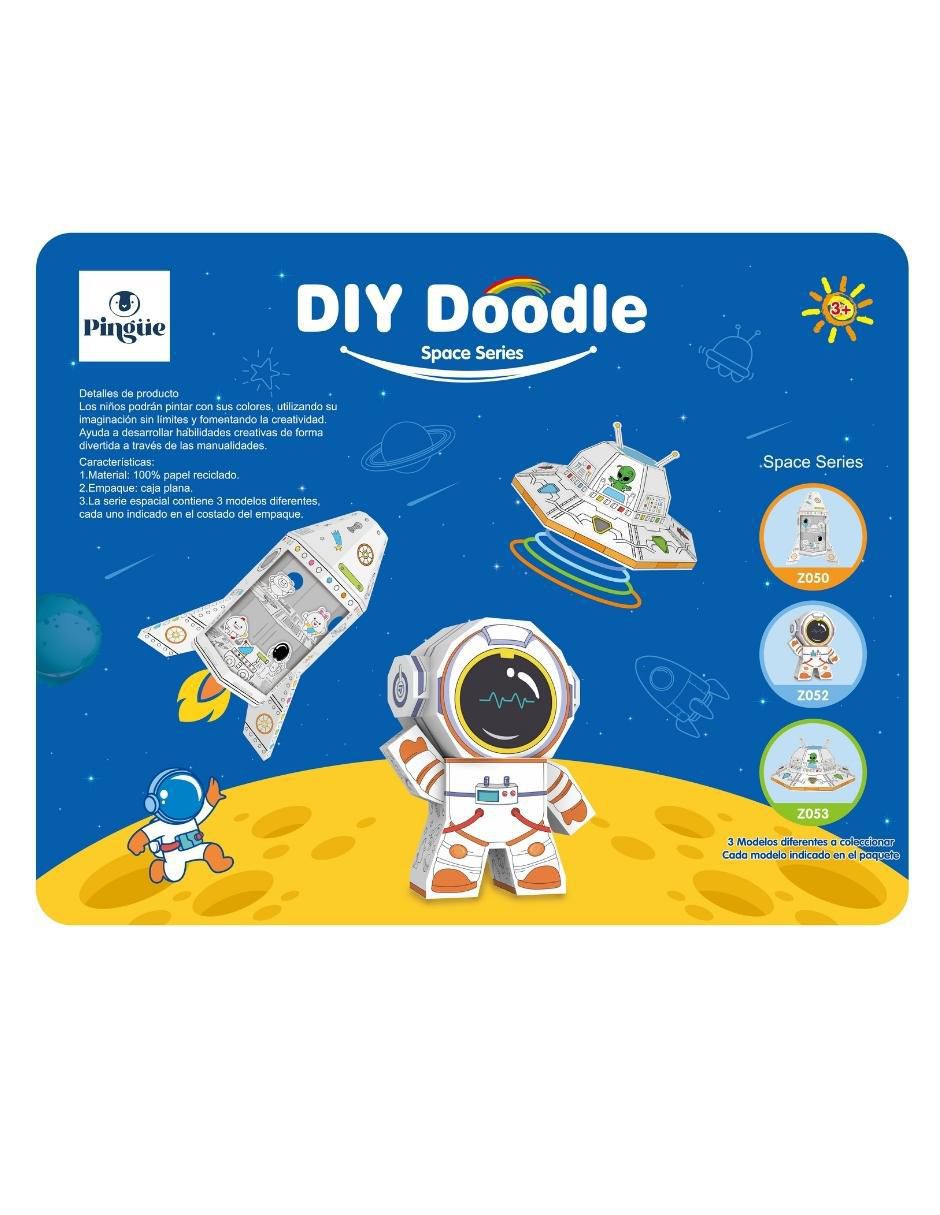 Figura armable de cartón para pintar nave espacial Diy doodle 8