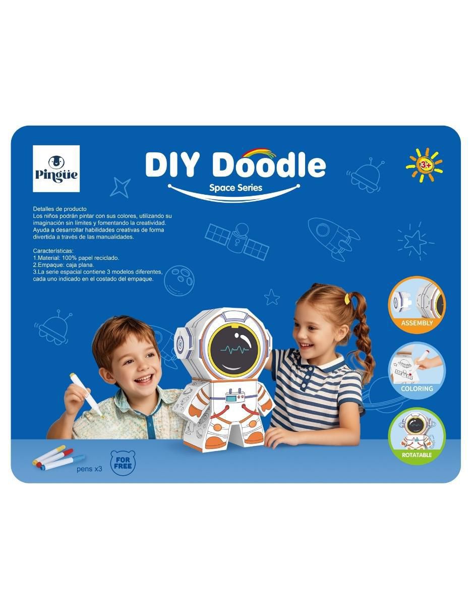 Figura armable de cartón para pintar nave espacial Diy doodle