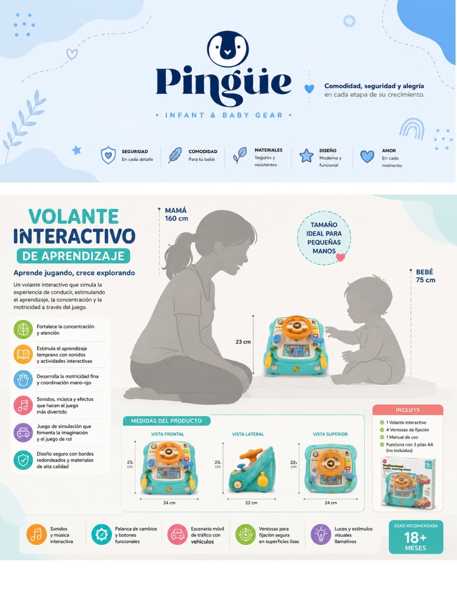 Volante aprendizaje multifunciones interactivo Pingüe juego de rol para niños