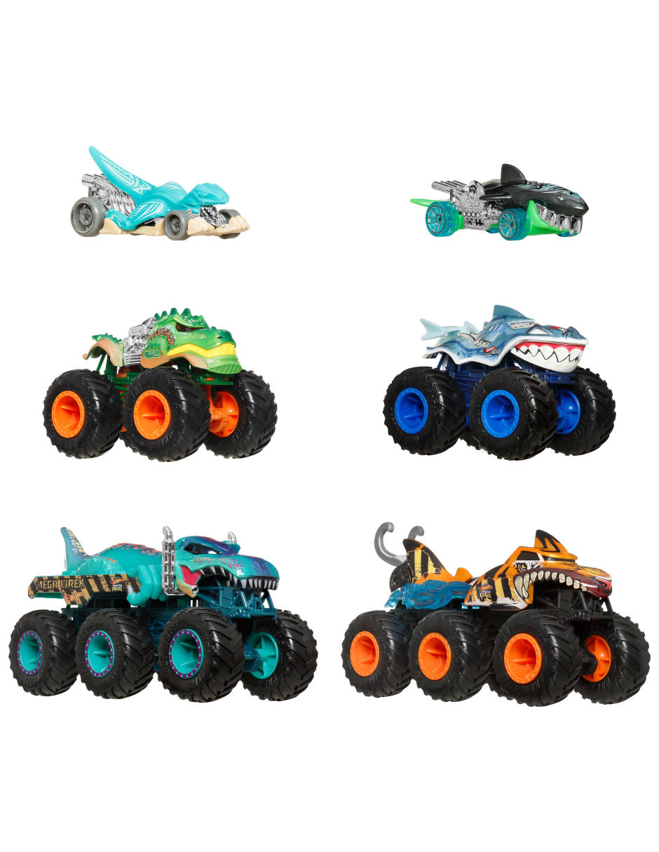 Vehículo monster truck shark vs dino multipack 3