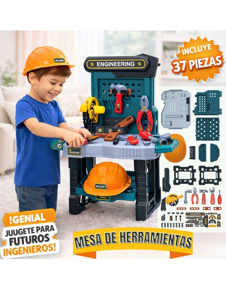 Mesa de herramientas para niños con banco y accesorios juego de rol para niños