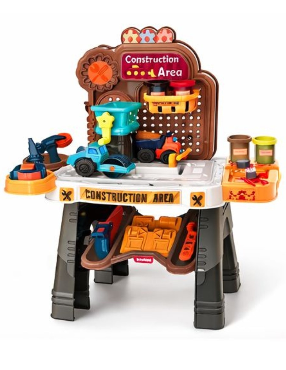 Mesa de trabajo construcción | estación de masas moldeables infantil con 45 piezas pingüe