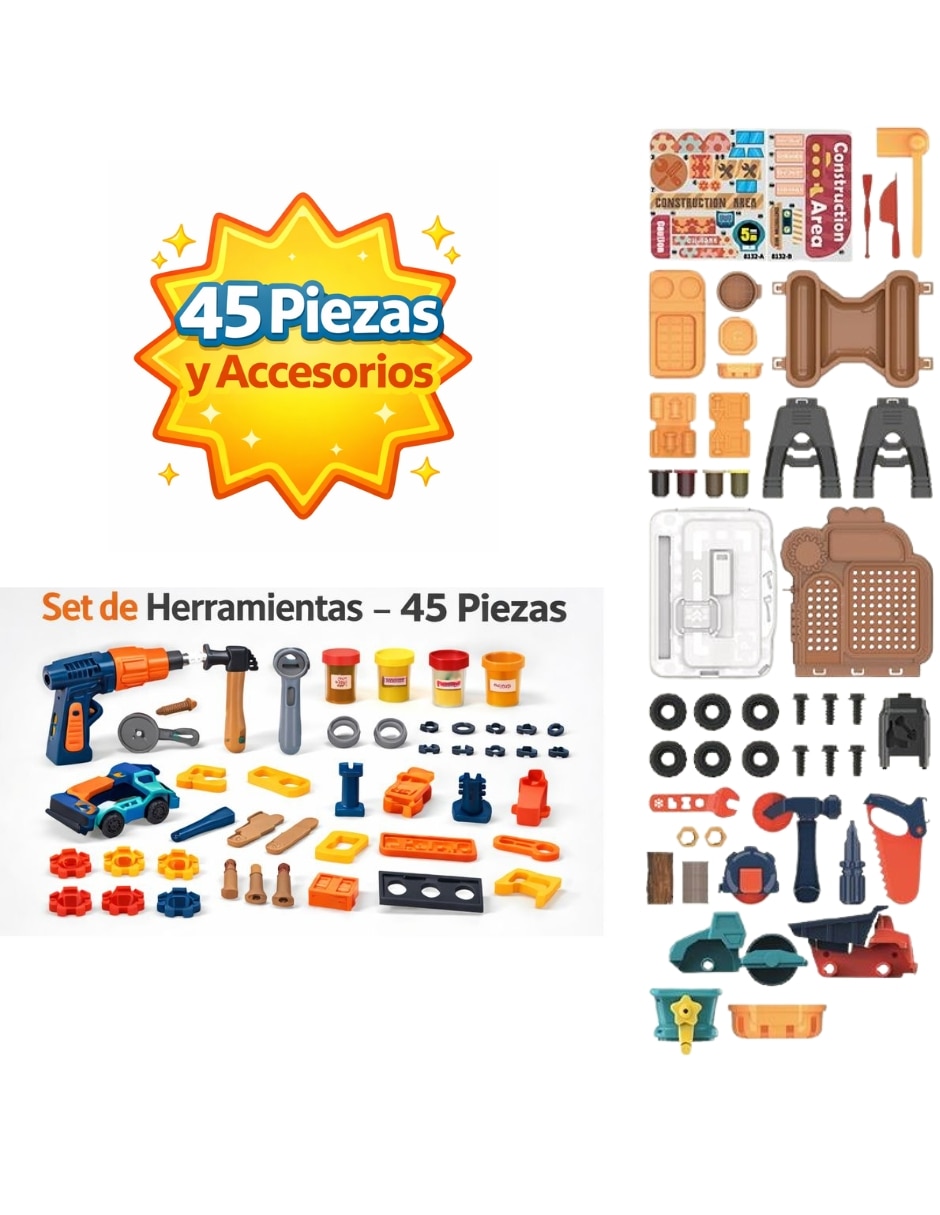 Mesa de trabajo construcción | estación de masas moldeables infantil con 45 piezas pingüe