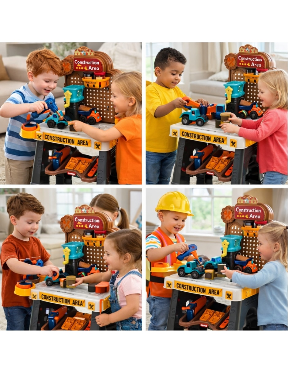 Mesa de trabajo construcción | estación de masas moldeables infantil con 45 piezas pingüe