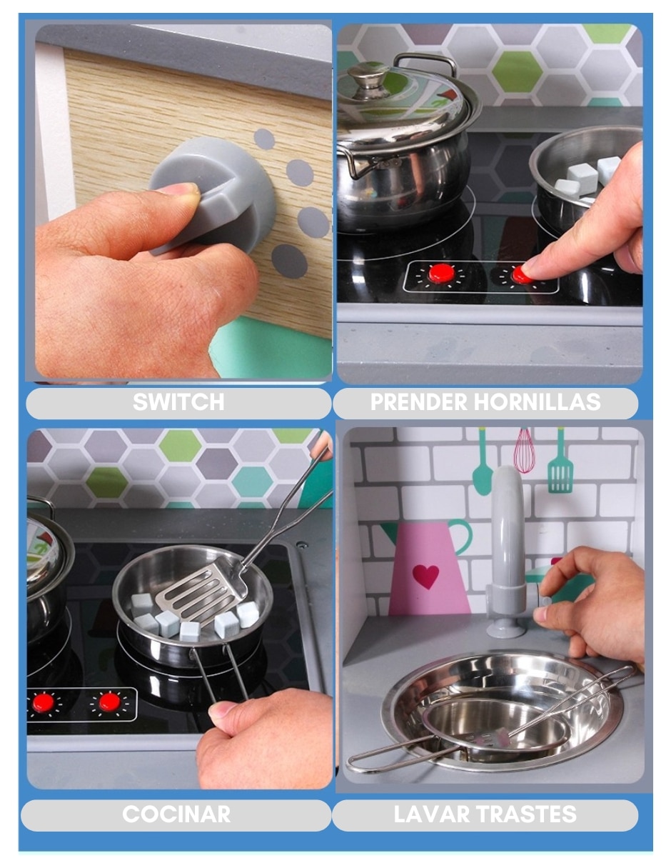 Pingüe set de cocina integral premium 88x60x30cm en madera mdf pingüe "juego de rol para niños"