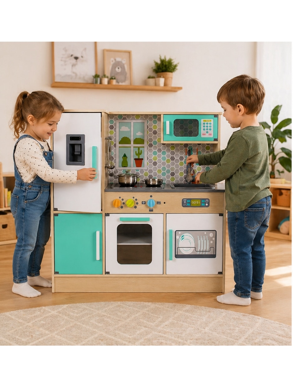 Pingüe set de cocina integral deluxe 91x95x29cm en madera mdf pingüe "juego de rol para niños"