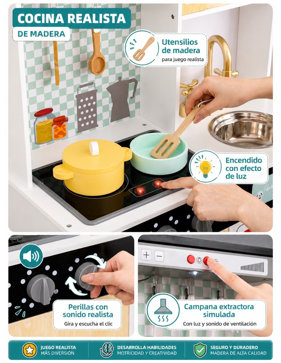Set de cocina integral de lujo en madera MDF Pingüe juego de rol para niños