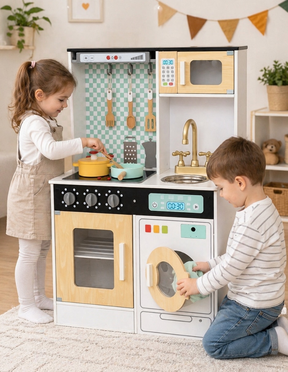 Set de cocina integral de lujo en madera MDF Pingüe juego de rol para niños