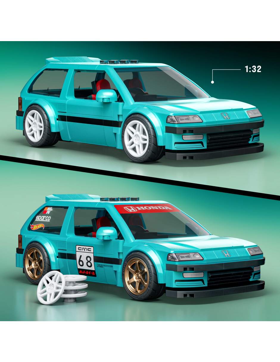 Set Construcción Hot Wheels Speed Custom '90 Honda Civic Ef Jhf62 Mattel Brickshop 3