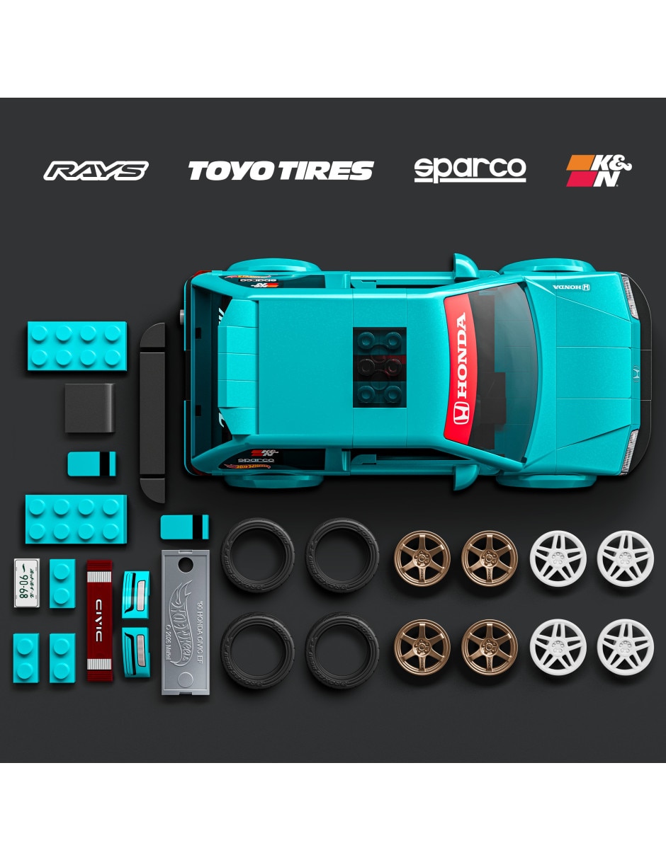 Set Construcción Hot Wheels Speed Custom '90 Honda Civic Ef Jhf62 Mattel Brickshop 4