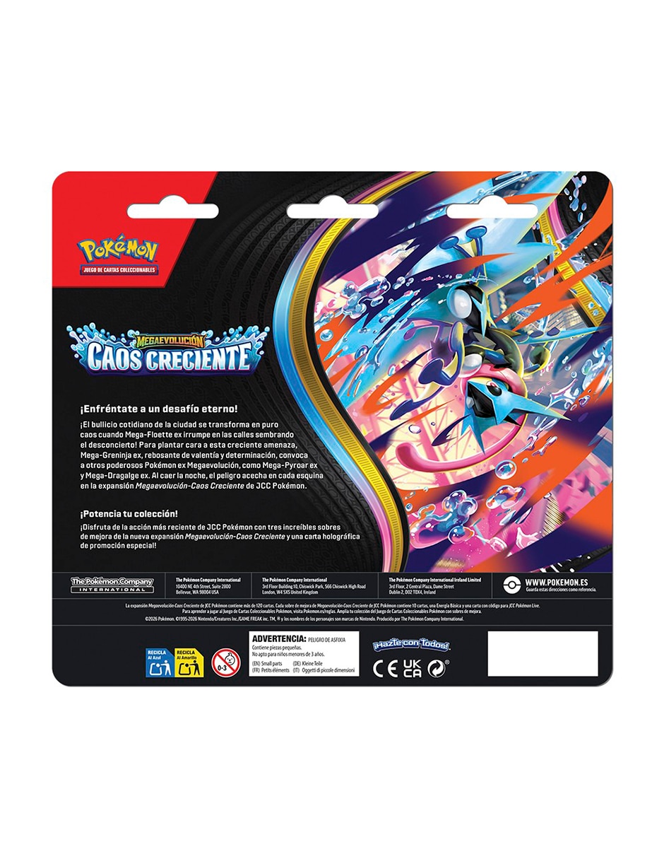 Cartas pokémon tcg: mega evolution chaos rising three-booster blister en español tcg pokemón chaos rising pokémon