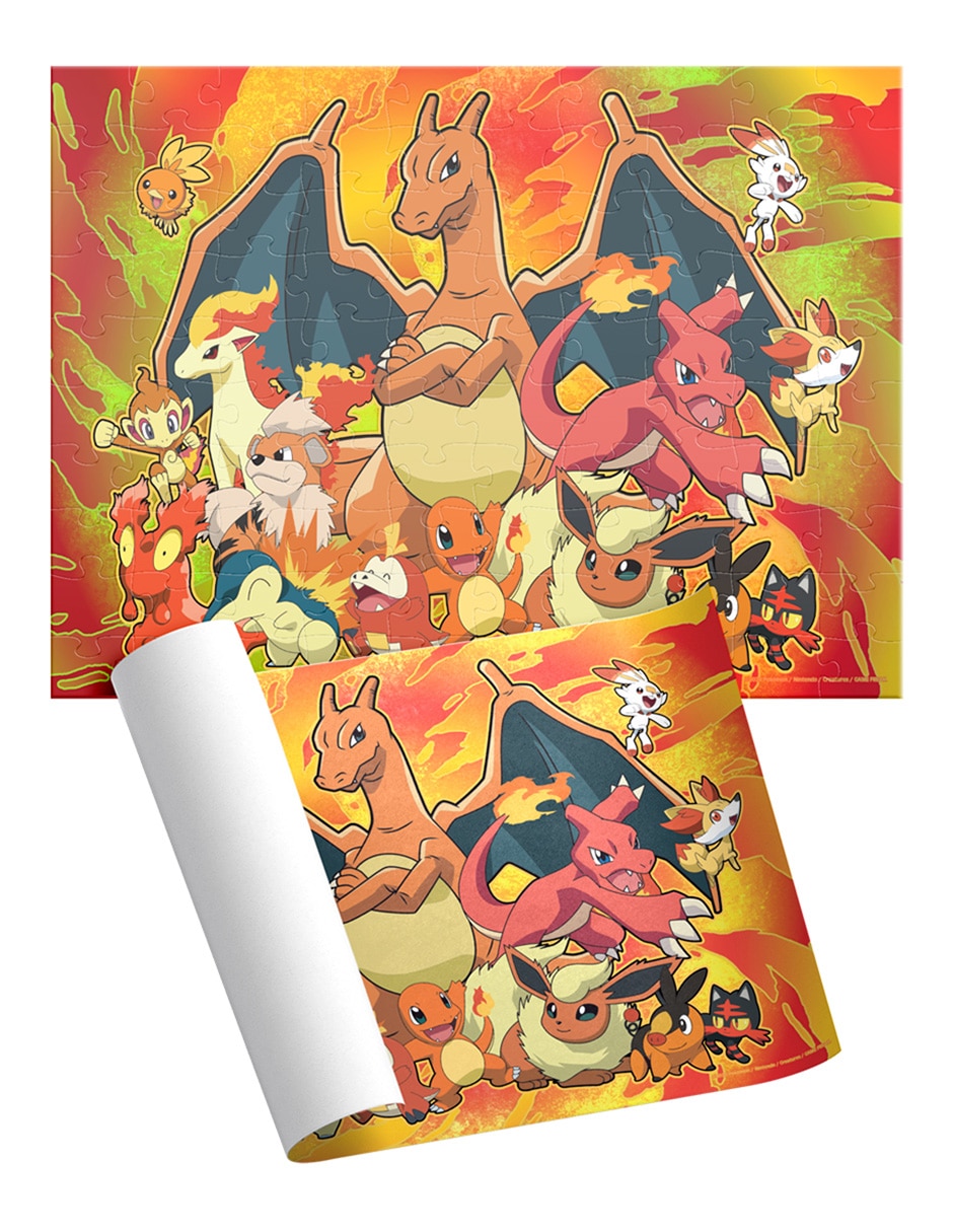 Rompecabezas pokémon rompecabezas infantil pokemon fuego cilindro 100 piezas 3