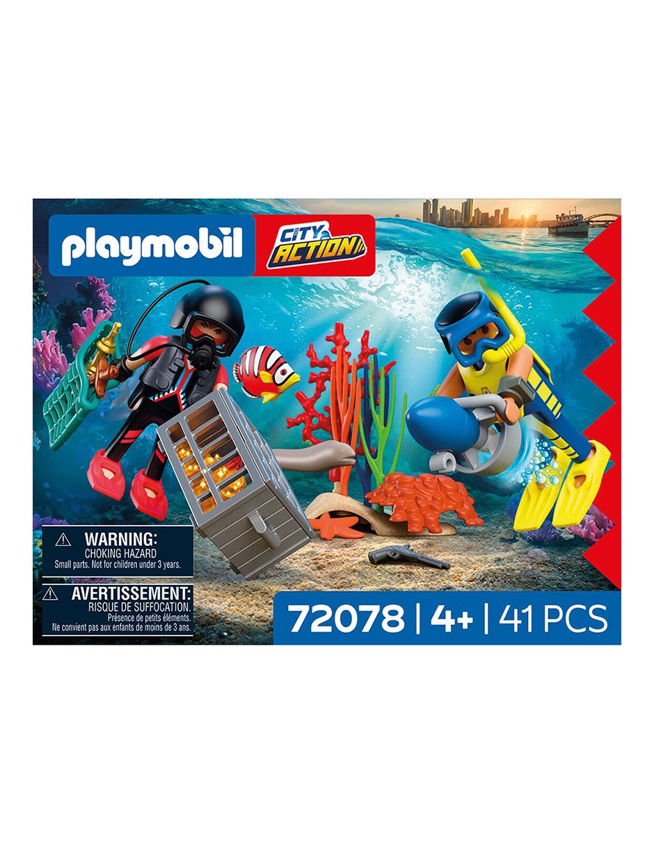 Set construcción playmobil pm policía buzo con tesoro 72078 police