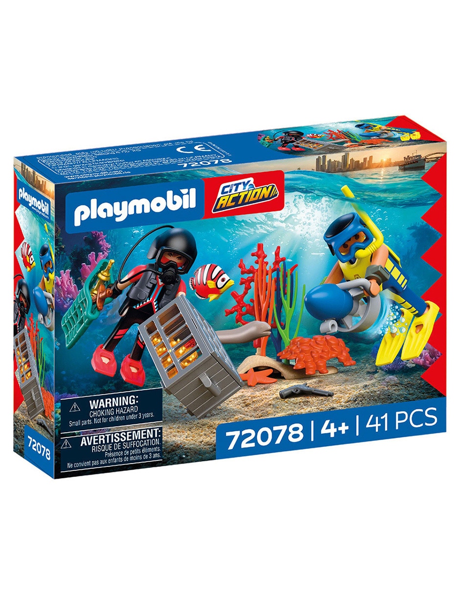 Set construcción playmobil pm policía buzo con tesoro 72078 police