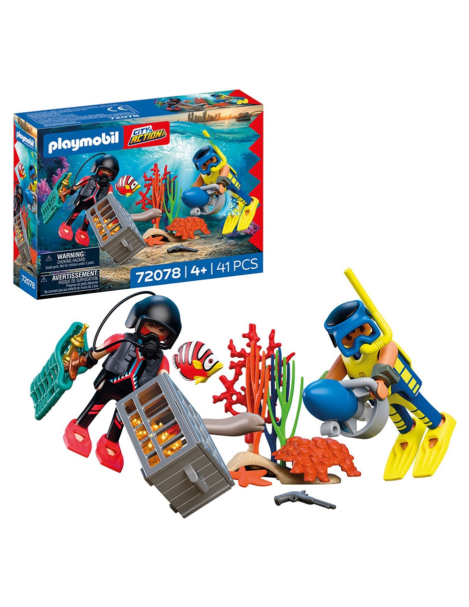 Set construcción playmobil pm policía buzo con tesoro 72078 police