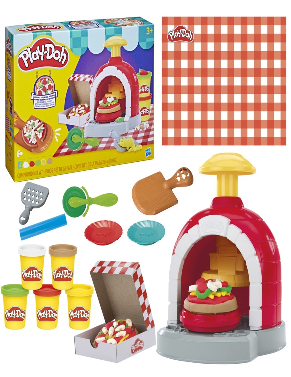 Kit de masa moldeable pizzas sella y gira play-doh
