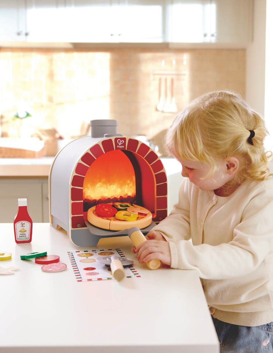 Horno de pizza ligero y chisporroteante juego de rol para niños 4