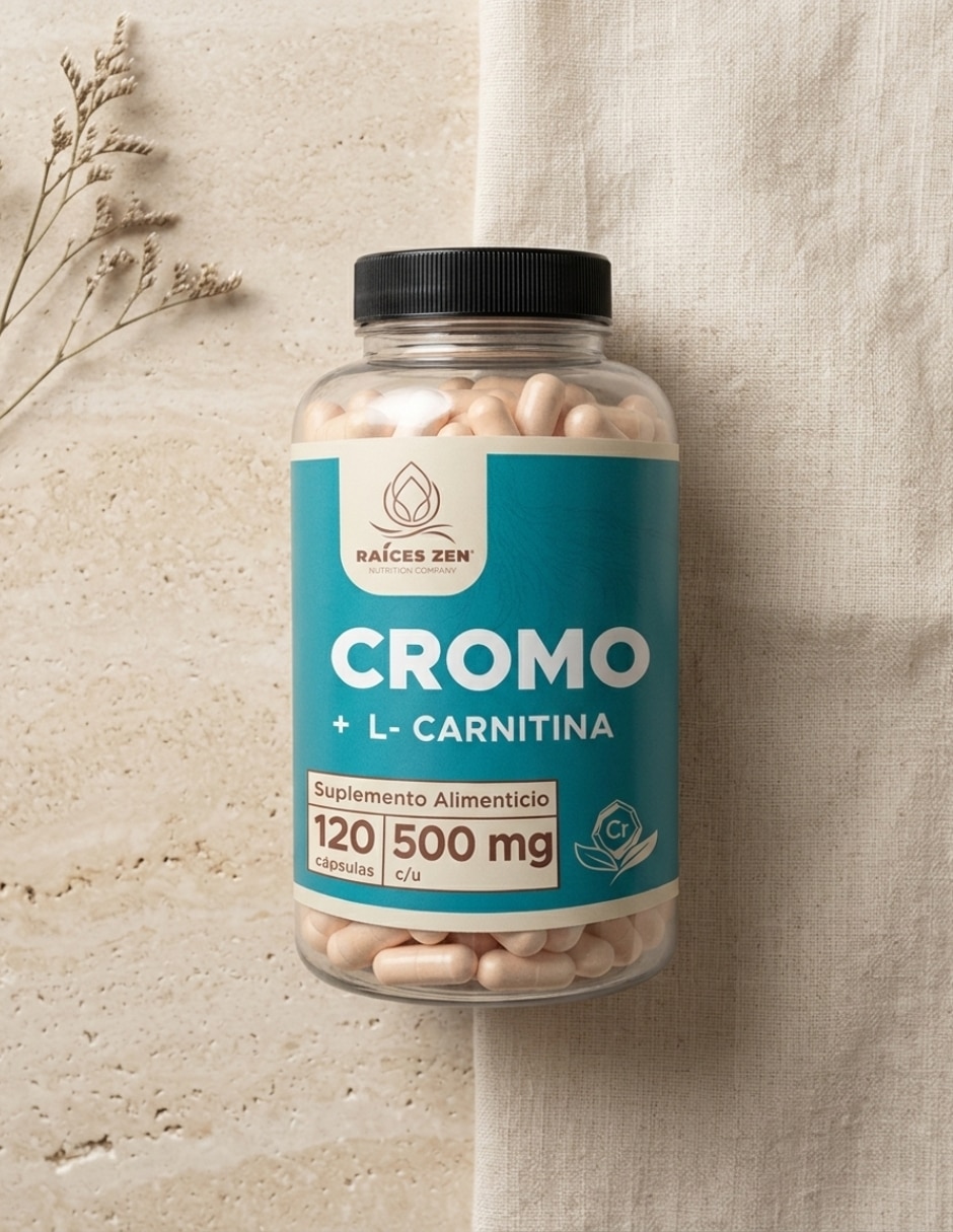 Cromo + L-Carnitina 120 Cápsulas RAÍCES ZEN con Cromo sabor Sin sabor de 3