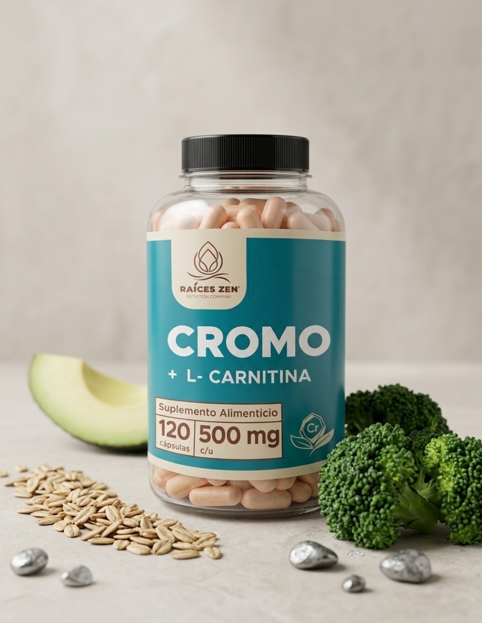 Cromo + L-Carnitina 120 Cápsulas RAÍCES ZEN con Cromo sabor Sin sabor de 2