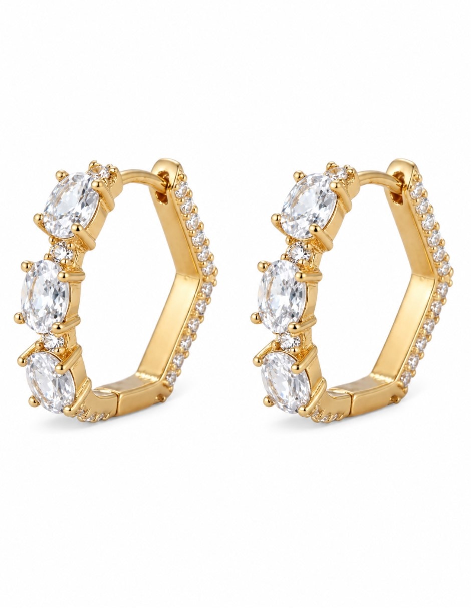 Arracadas elegantes de oro laminado 14 k con acabado brillante zirconia cúbica