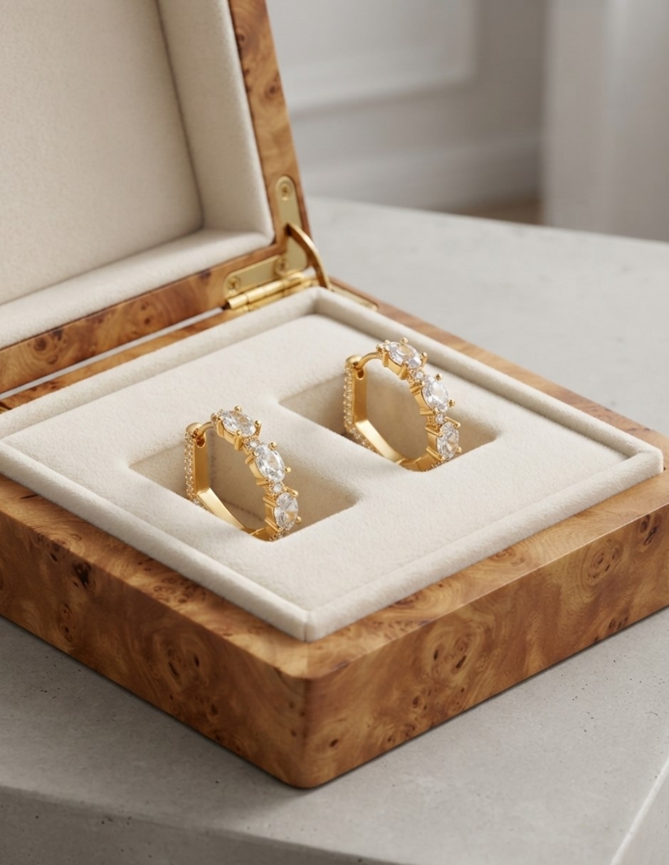 Arracadas elegantes de oro laminado 14 k con acabado brillante zirconia cúbica 5