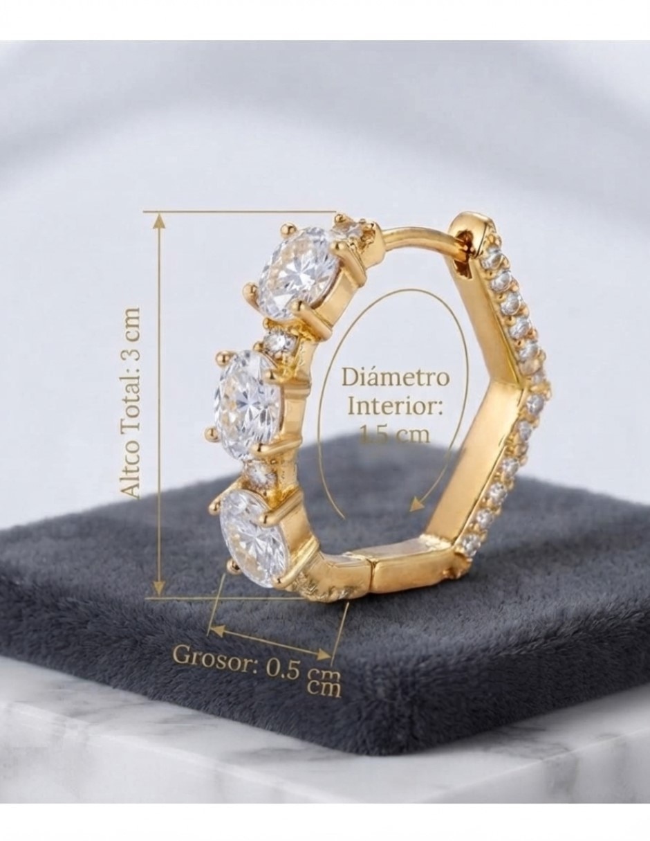 Arracadas elegantes de oro laminado 14 k con acabado brillante zirconia cúbica 7